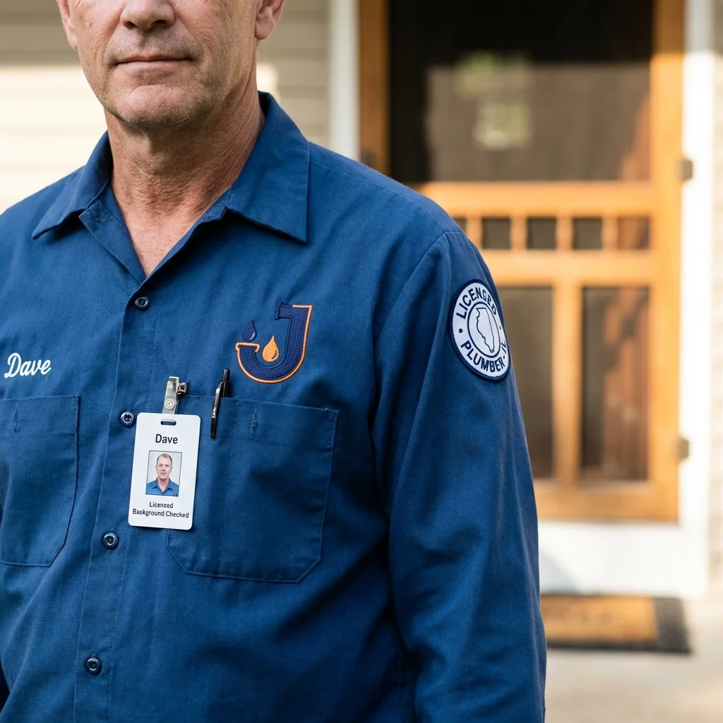 Licensed plumber showing ID badge in Lake Charles, LA
