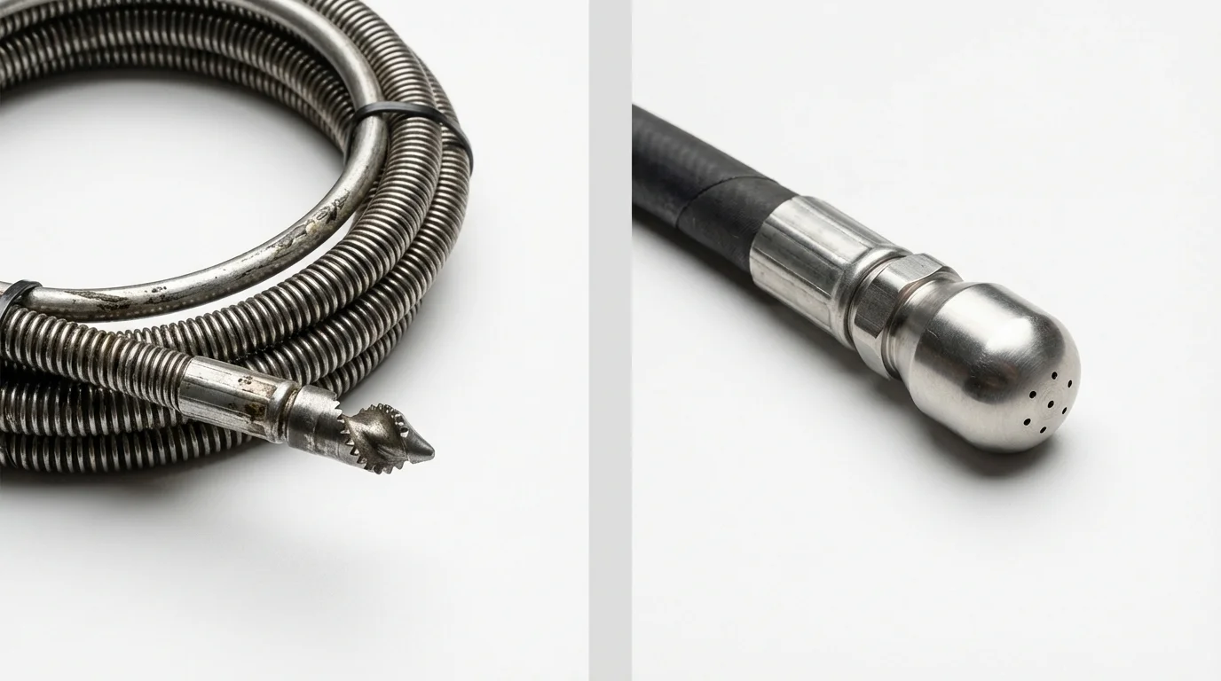 Drain snake cable and hydro jetting nozzle used for drain cleaning in Lake Charles, LA