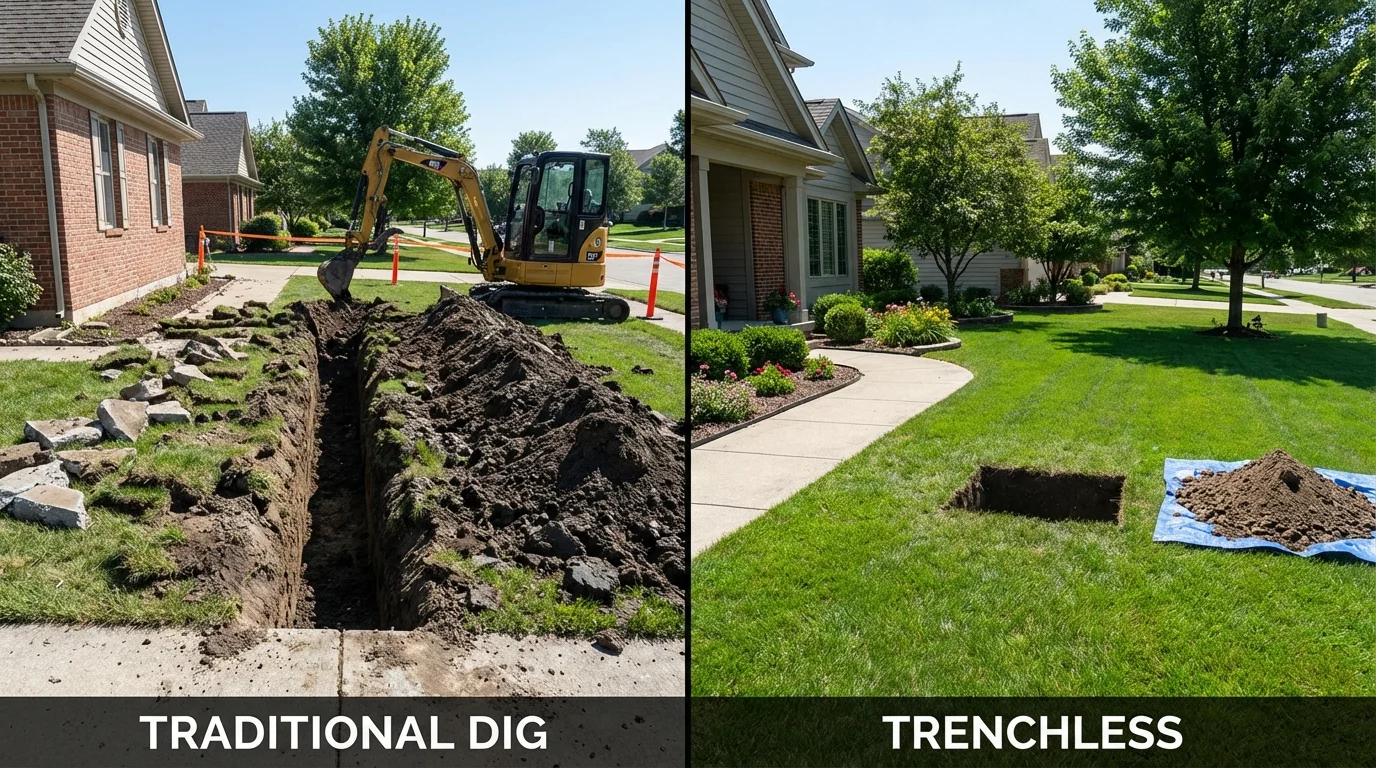 Trenchless sewer repair with minimal yard damage versus traditional excavation in Lake Charles, LA